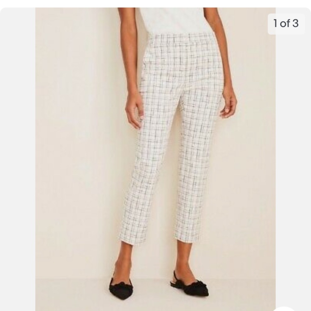 Ann Taylor Petite Curvy Ankle Pant in Winter White Plaid Tweed